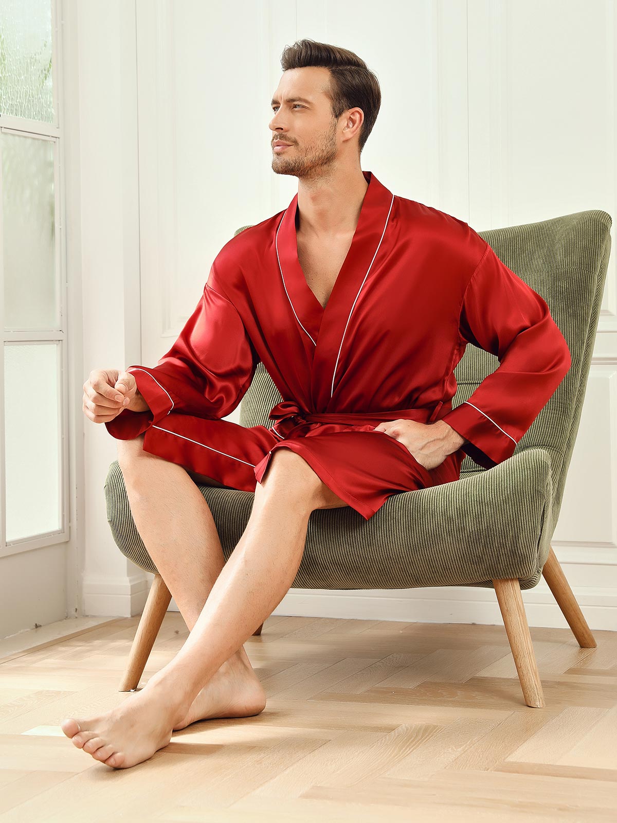 Silk 3/4 Sleeve Belted Robe