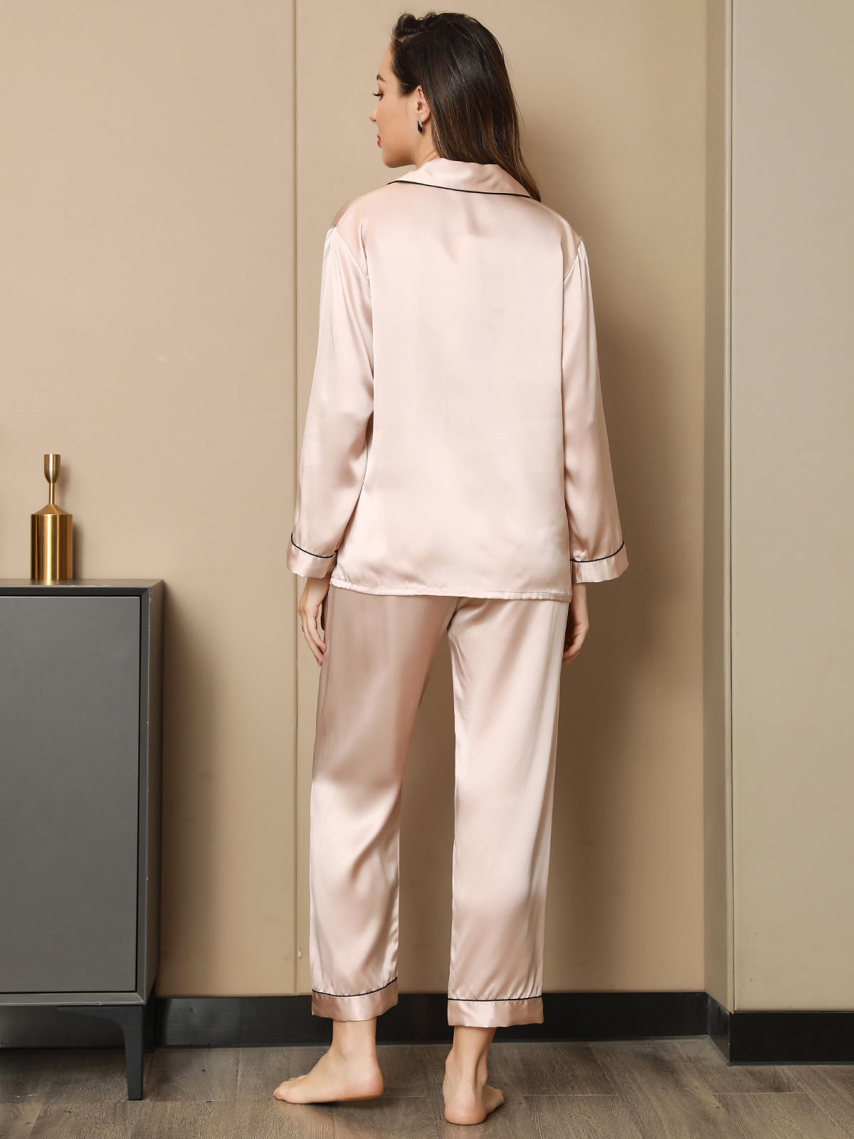 Pure Silk Binding Trim Pajamas Set 2Pcs