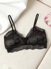 Silk Knitted Solid Color Lace Trimmed Bra (Panty not included)