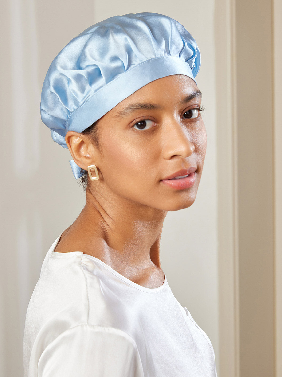 SilkSilky US Pure Silk Sleep Cap LightBlue 001