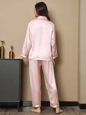 Pure Silk Binding Trim Pajamas Set 2Pcs