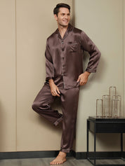 Pure Silk Men‘s Lapel Pajama Set 2Pcs