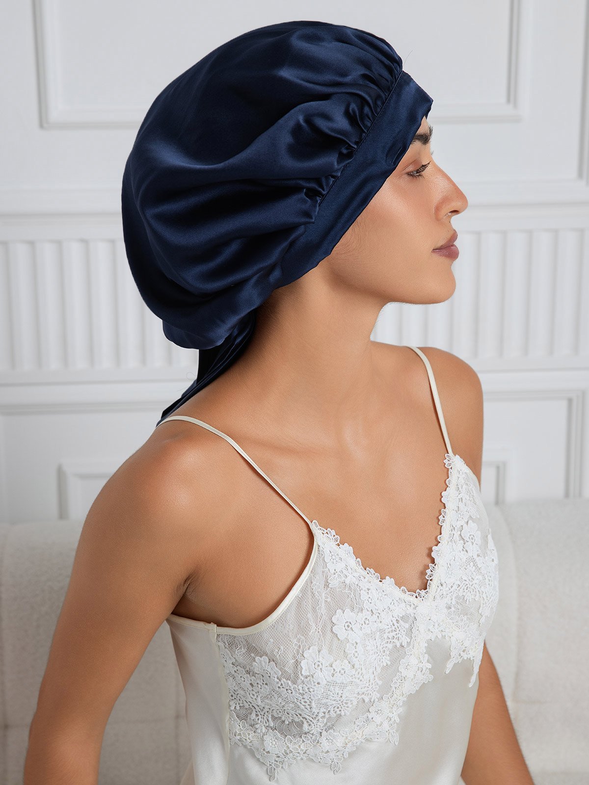 Pure silk Elegant Sleep Cap with Long Ribbons