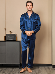 Luxurious Silk Men's Lapel Pajamas 2Pcs