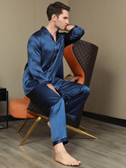 Pure Silk Men‘s Lapel Pajama Set 2Pcs