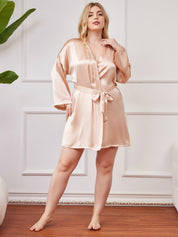 Plus Size Glossy Pure Silk Robe For Women