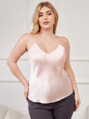 SilkSilky  Pure Silk Deep V Neck Plus Size Camisole Top Pink 001