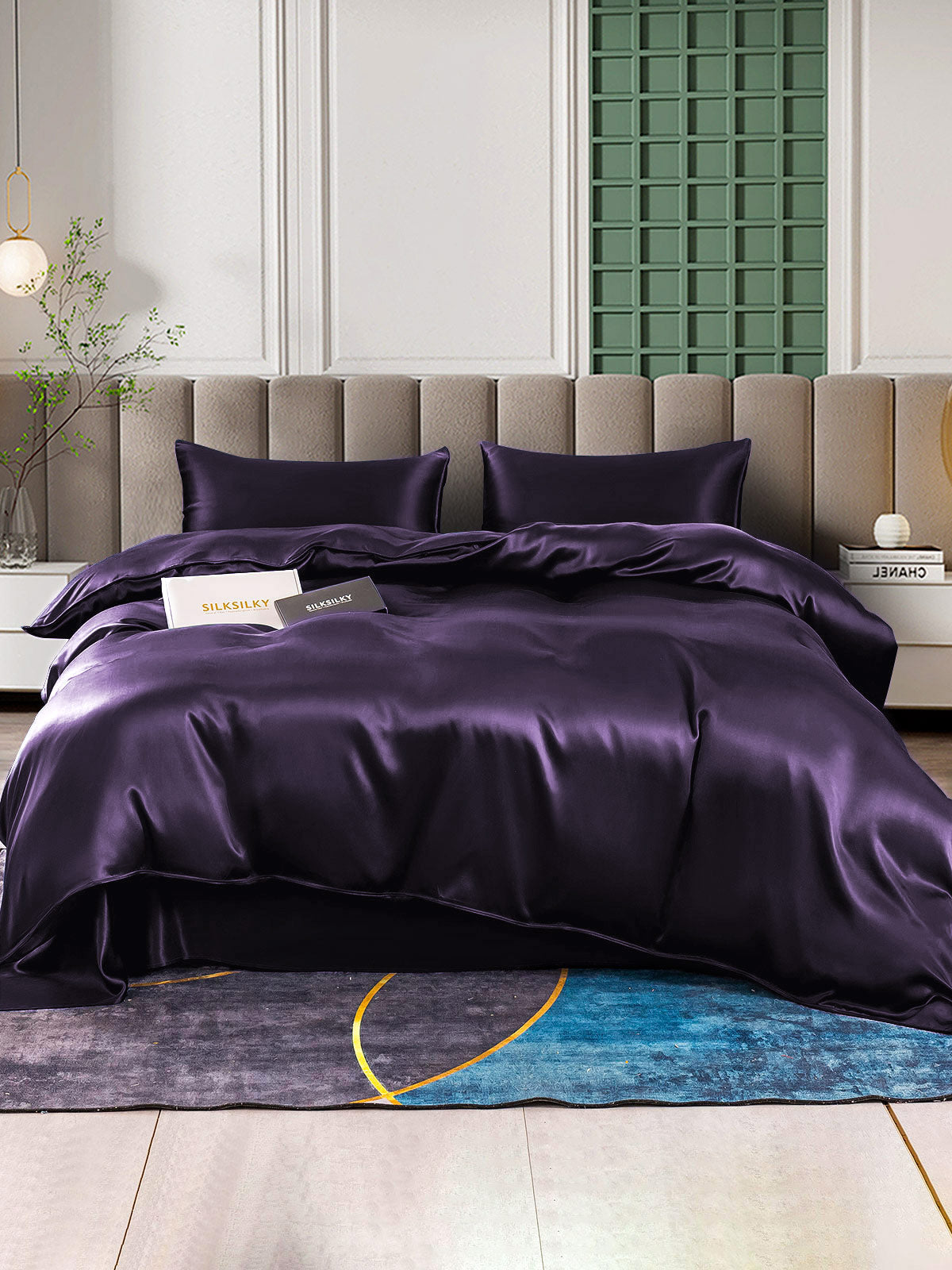 SilkSilky US 25Momme Pure Silk Bedding Set DeepPurple 001