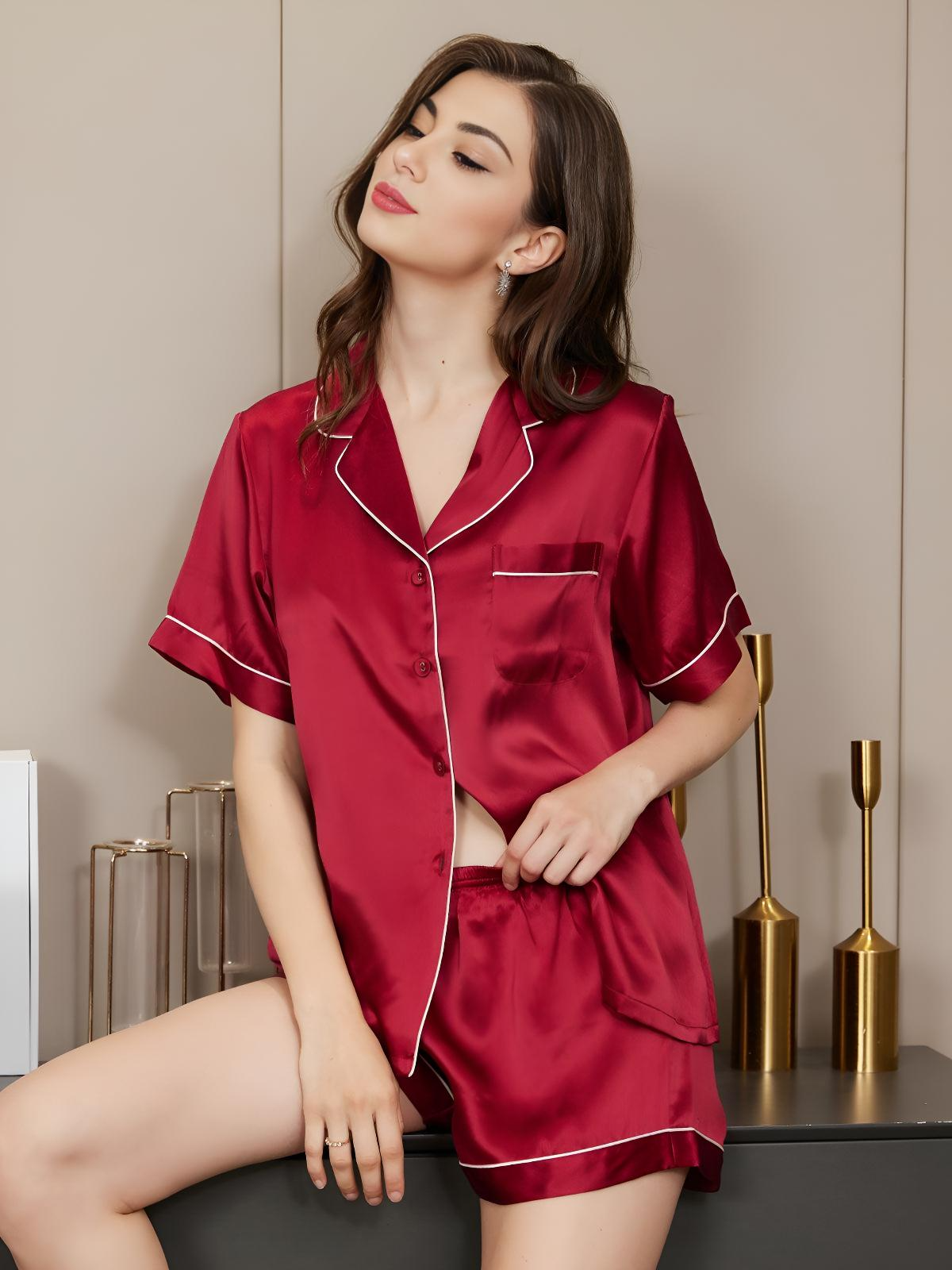 Pure Silk Pajamas Short Pjs Set 2Pcs