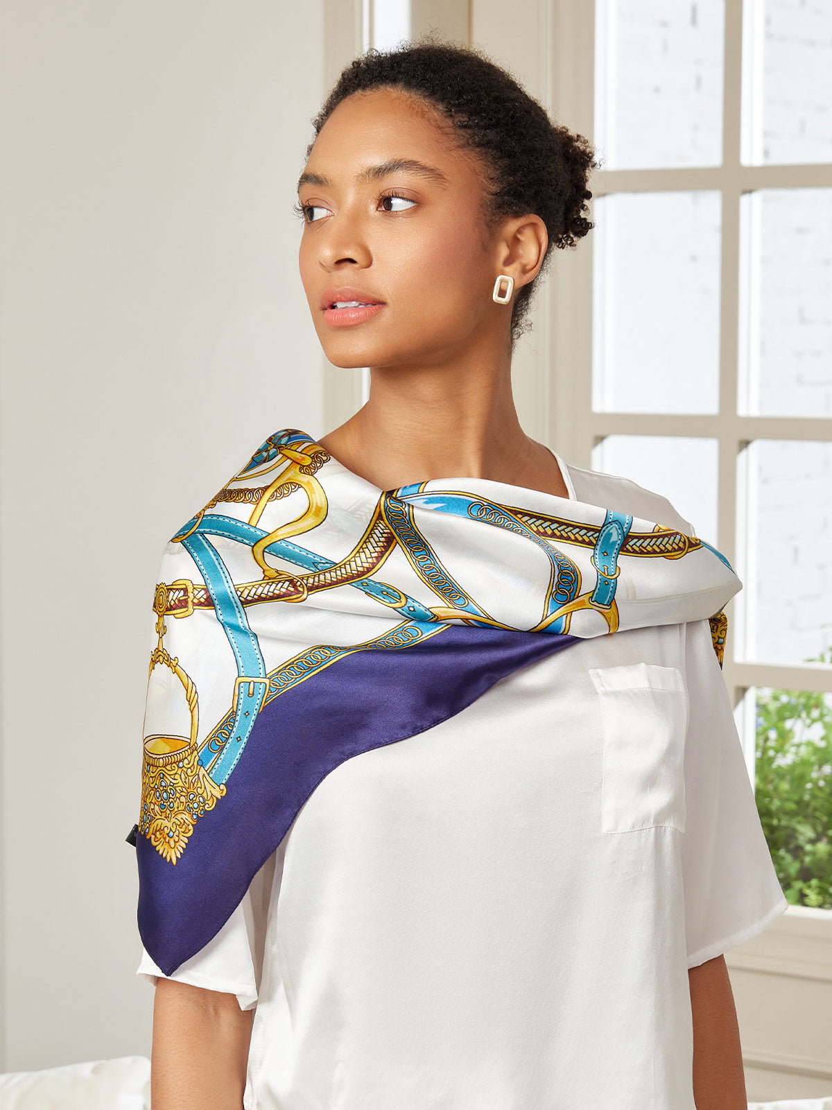 SilkSilky US Pure Silk Scarf Blue 001