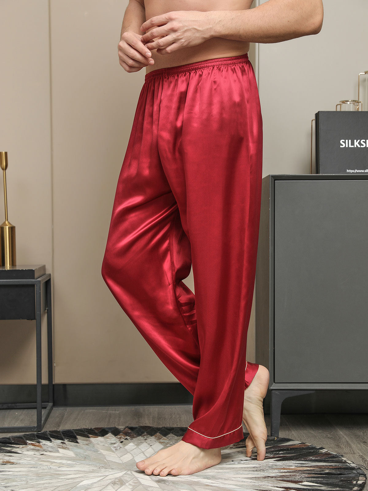 Solid Color Pure Silk Men‘s Sleep Pants