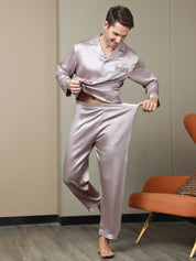 Luxurious Silk Men's Lapel Pajamas 2Pcs