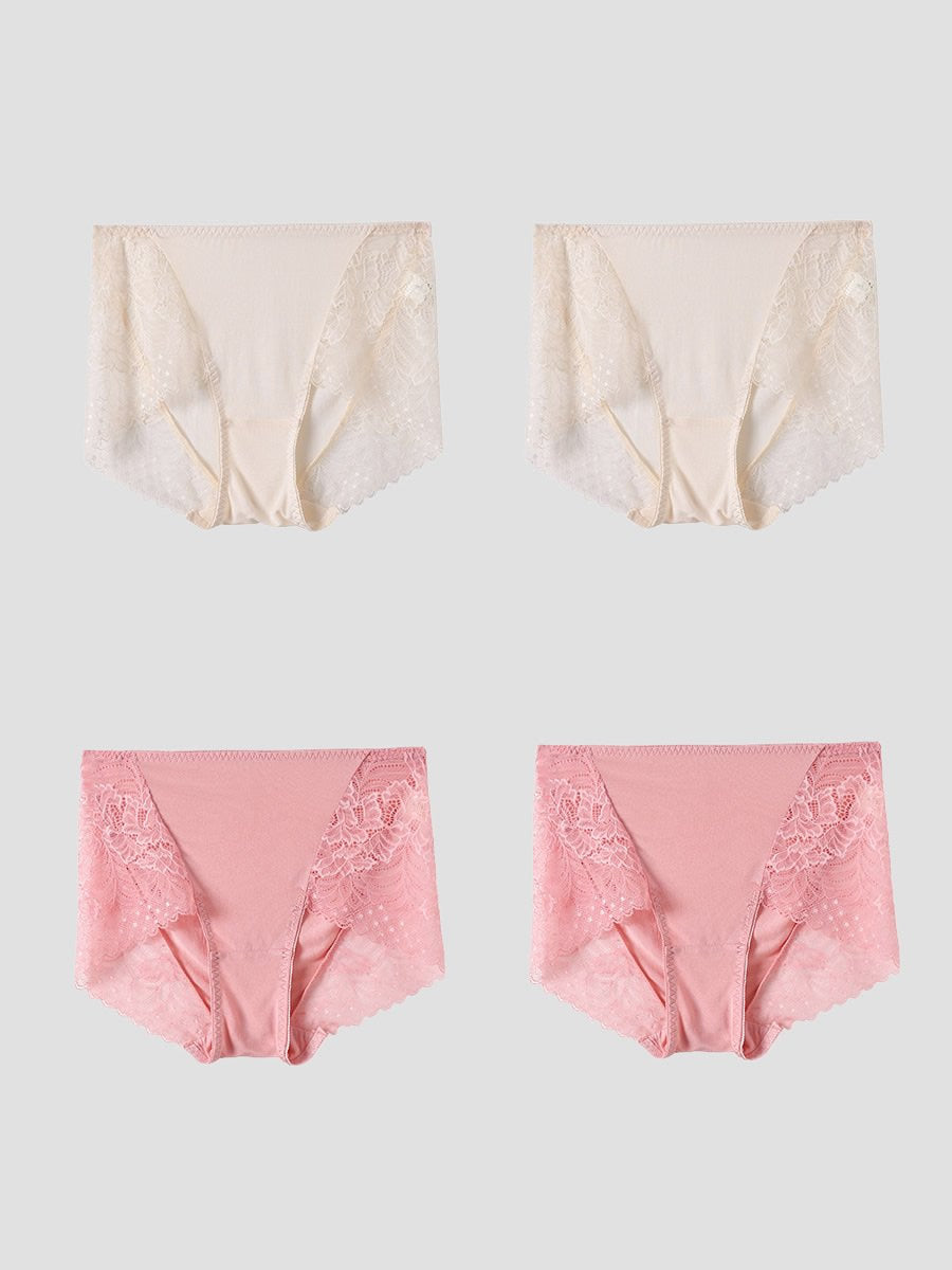 4Pcs Sexy Lace Mulberry Silk Knitted Panties (Bra NOT Included)