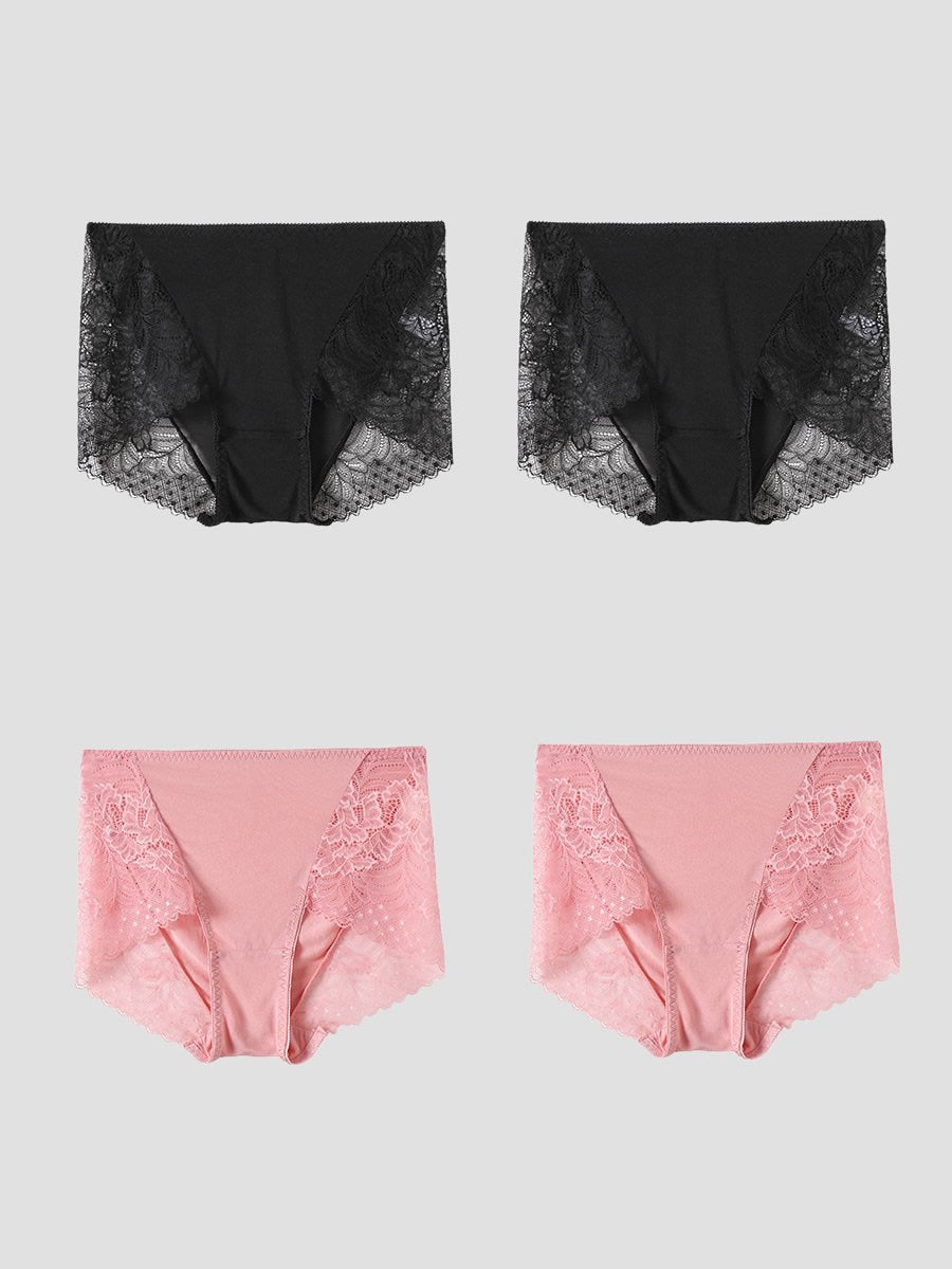 4Pcs Sexy Lace Mulberry Silk Knitted Panties (Bra NOT Included)