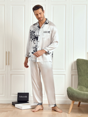 Pure Silk Men‘s Floral Printed Lapel Pajama Set