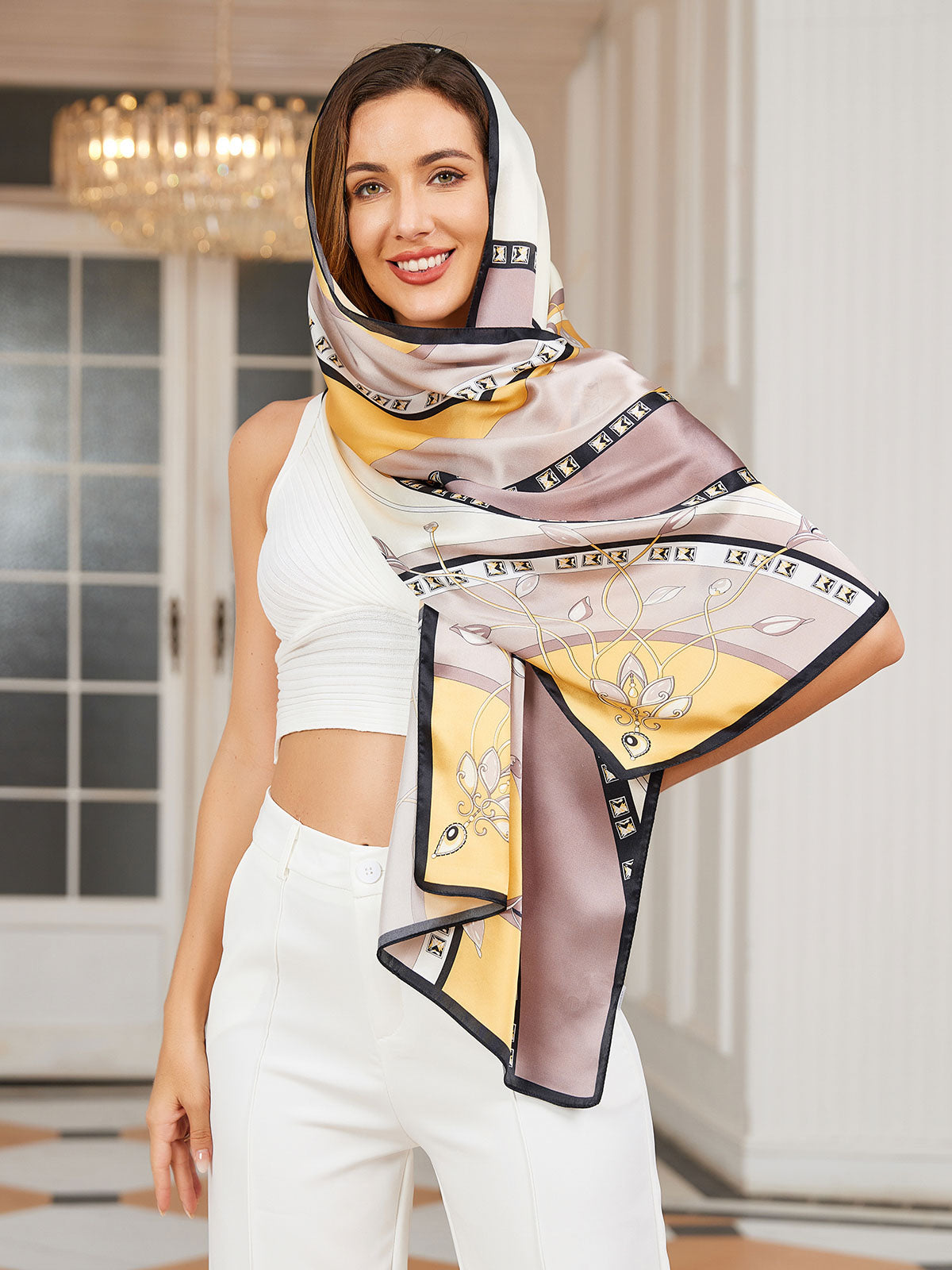 SilkSilky US Pure Silk Scarf Yellow 001