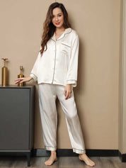 Pure Silk Binding Trim Pajamas Set 2Pcs