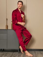 Luxurious Silk Men's Lapel Pajamas 2Pcs