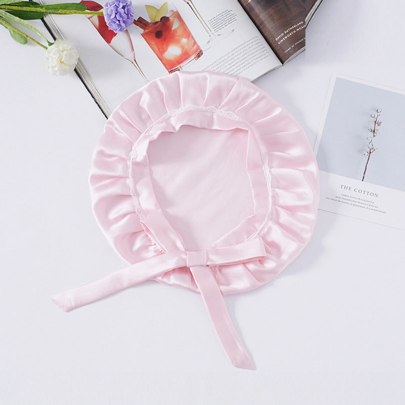 Pure Silk Lace Sleep Cap with Ribbons