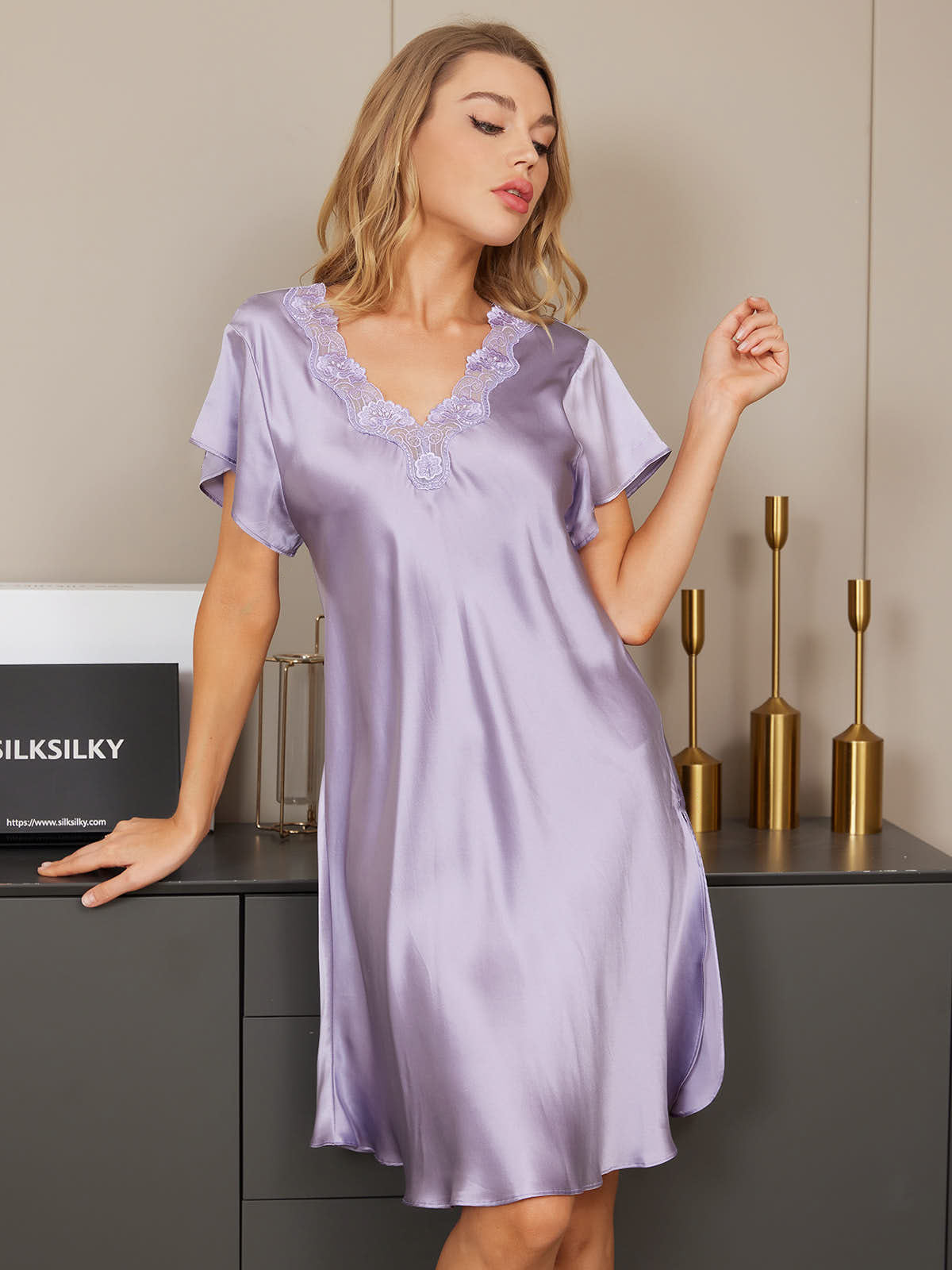 Pure Silk Side Split Sexy Nightgown