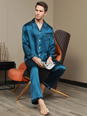 Luxurious Silk Men's Lapel Pajamas 2Pcs