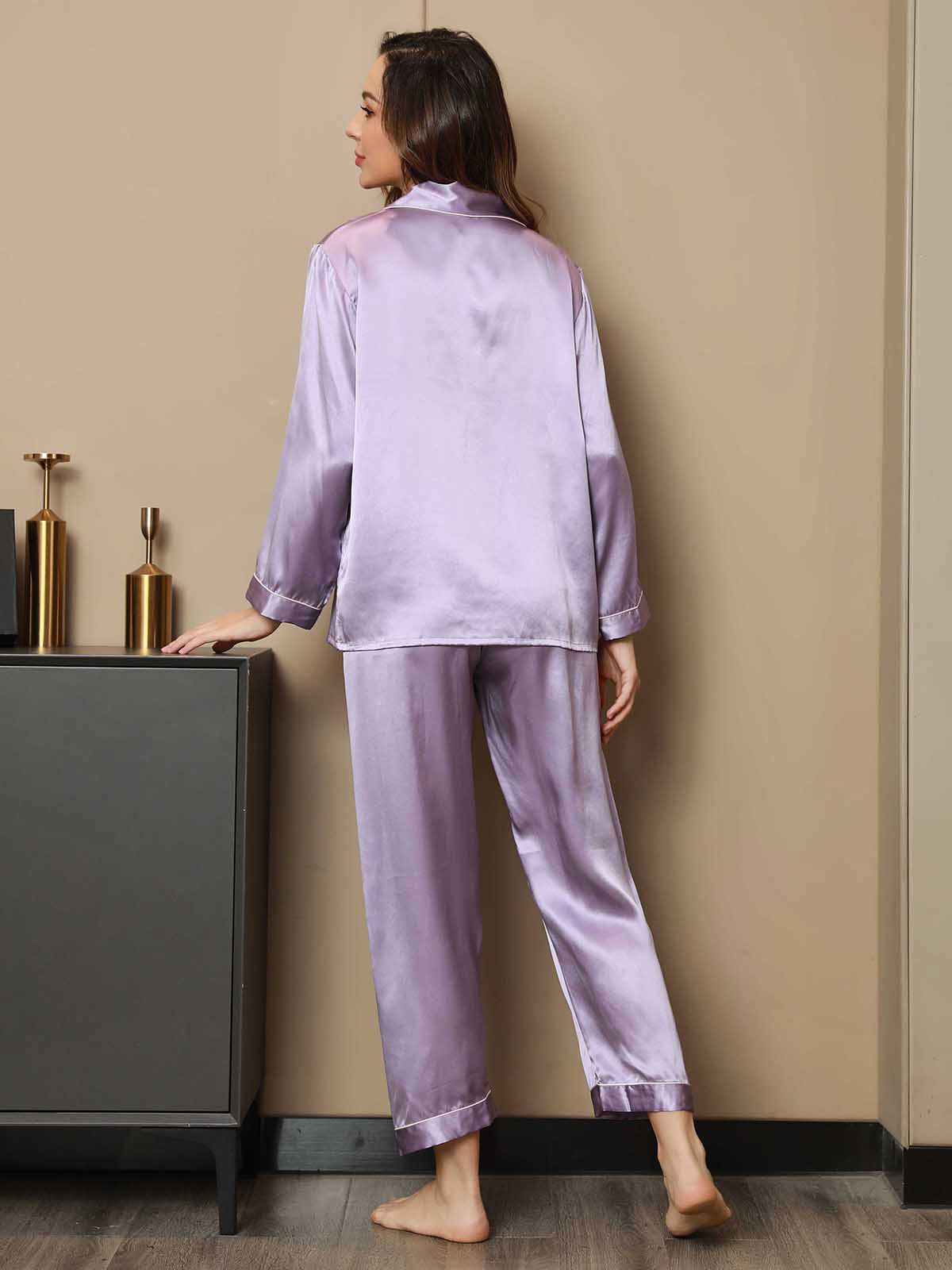 Pure Silk Binding Trim Pajamas Set 2Pcs