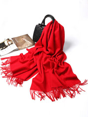 Pure Wool Scarf Shawl w/ Fringed Decoration 200x70cm/79