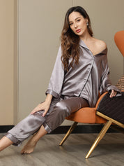 Pure Silk Binding Trim Pajamas Set 2Pcs