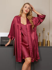 Pure Silk Classic Spaghetti Strap Slip Nightgown&Robe Set 2Pcs