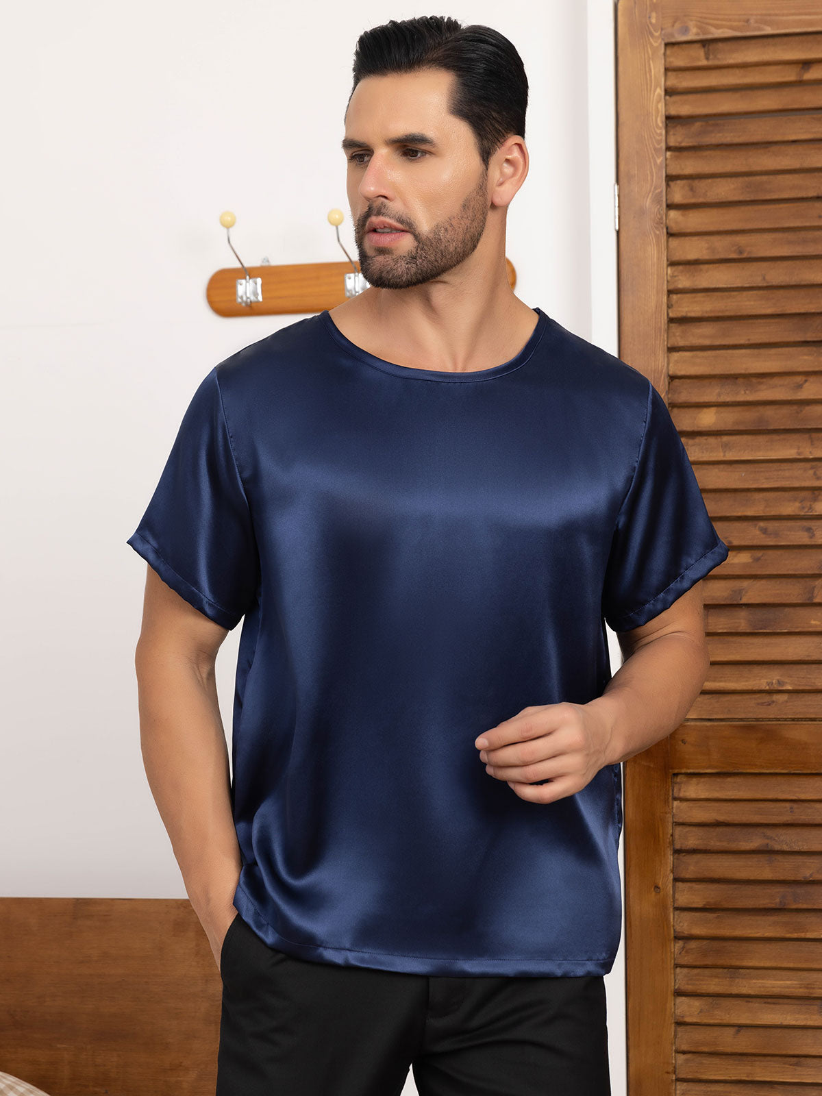 Pure Silk Short-Sleeved Round Neck Mens Tee