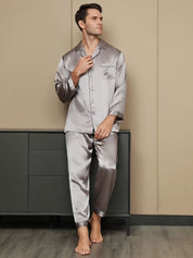 Pure Silk Men‘s Lapel Pajama Set 2Pcs