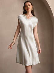 Pure Silk Elegant Short Sleeves Dress