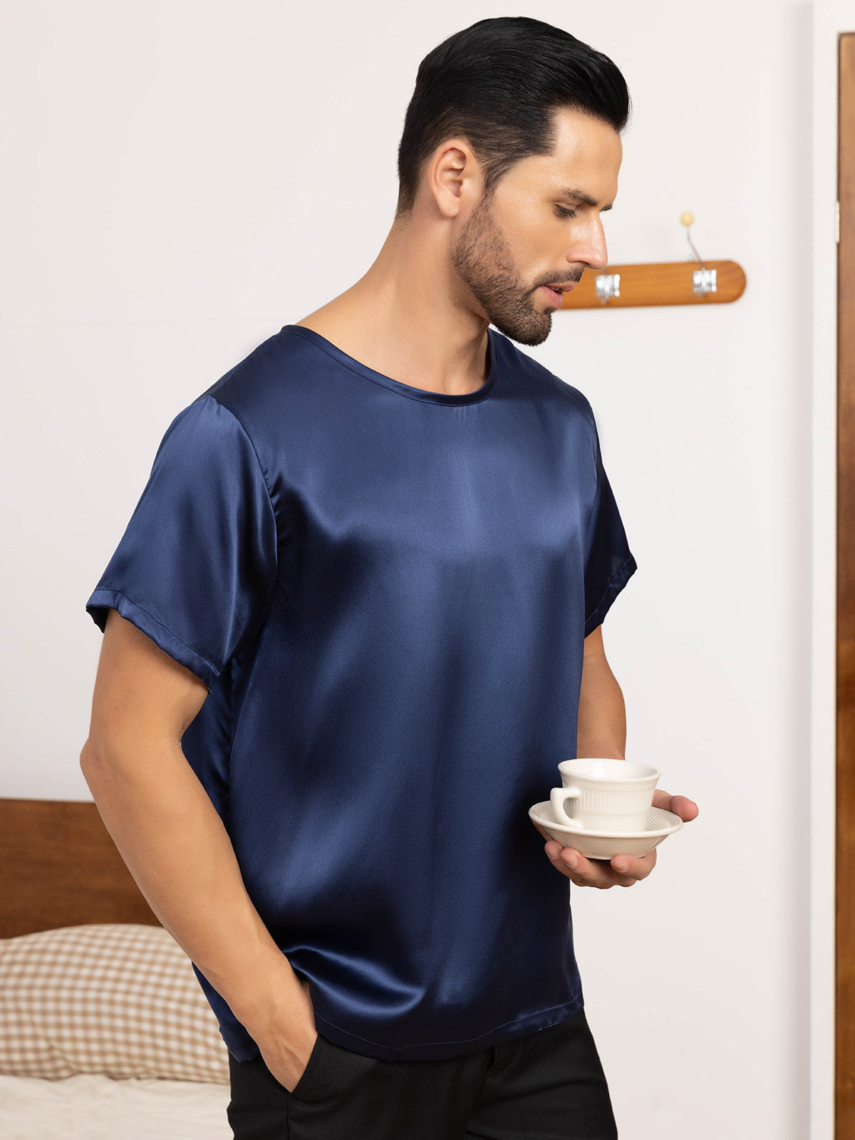 Pure Silk Short-Sleeved Round Neck Mens Tee