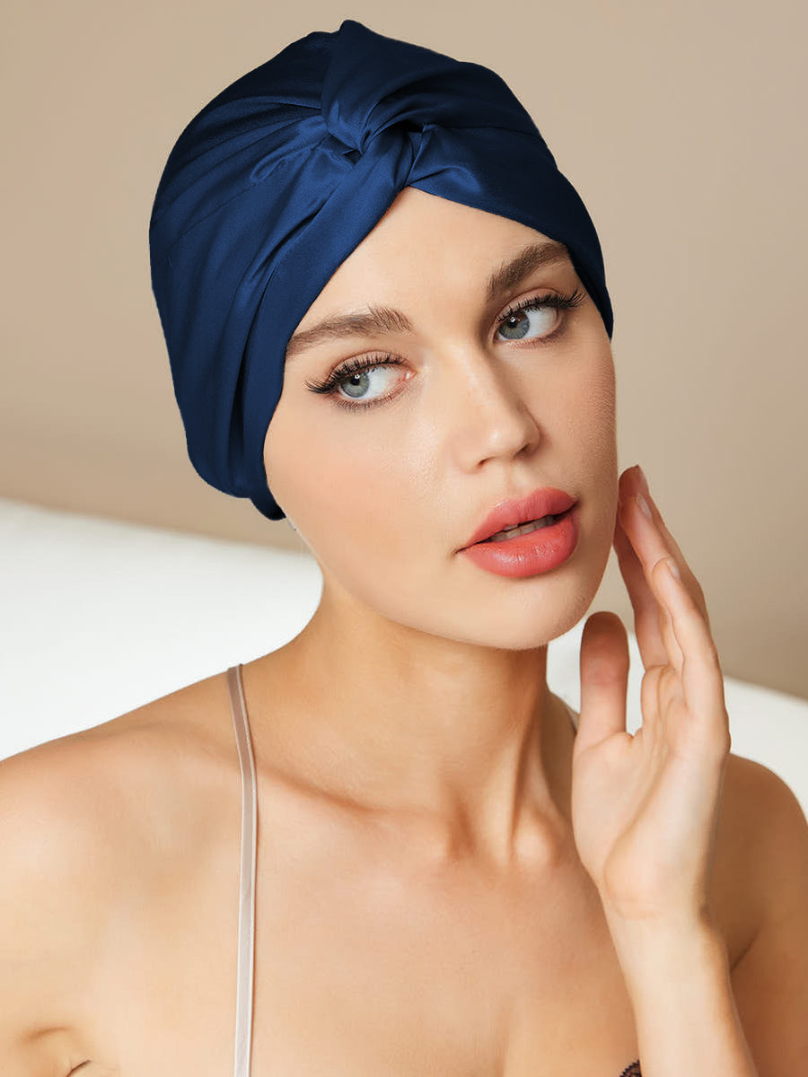 SilkSilky US Pure Silk Sleep Cap DarkBlue 001