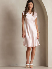 Pure Silk Elegant Short Sleeves Dress