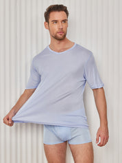 Mens Basic V-Neck Silk Knitted Tee