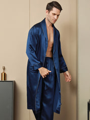 Pure Silk Contrast Piping Belted Robe (Without Pants)