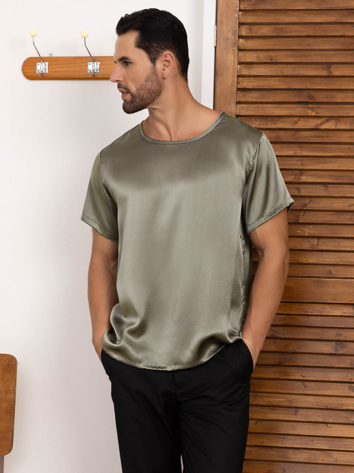 Pure Silk Short-Sleeved Round Neck Mens Tee