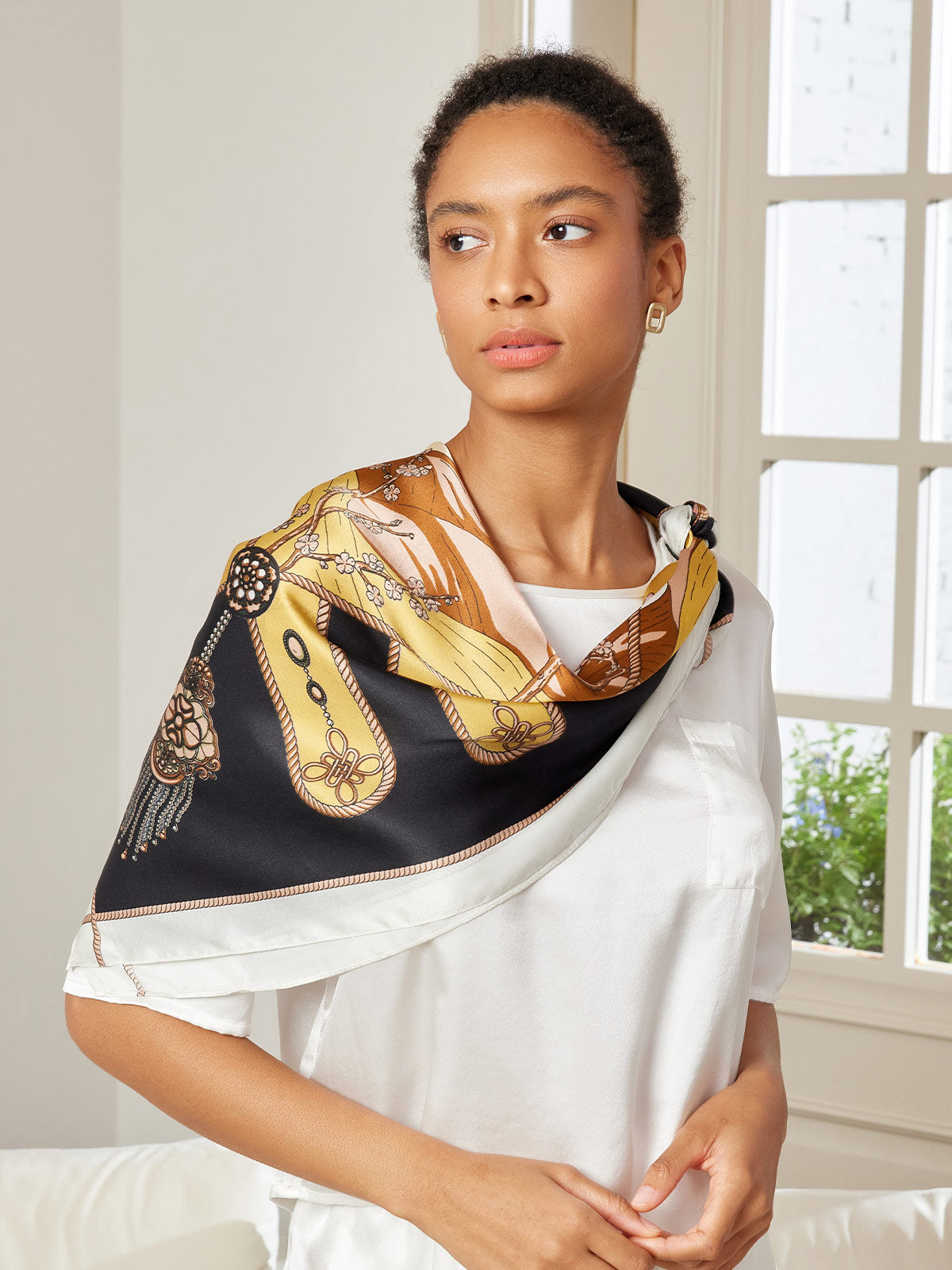 SilkSilky US Pure Silk Scarf Black 001