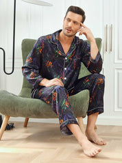 SilkSilky US Pure Silk Long Sleeve Lapel Men's Pajamas Multi 001