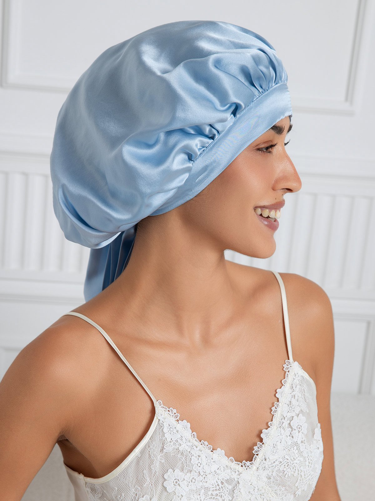 Pure silk Elegant Sleep Cap with Long Ribbons