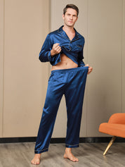 Luxurious Silk Men's Lapel Pajamas 2Pcs