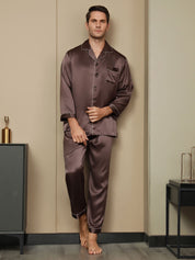 Pure Silk Men‘s Lapel Pajama Set 2Pcs