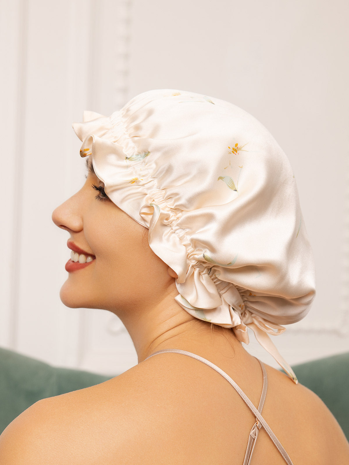 Pure Silk Double Layer Sleeping Caps w/ Ribbon