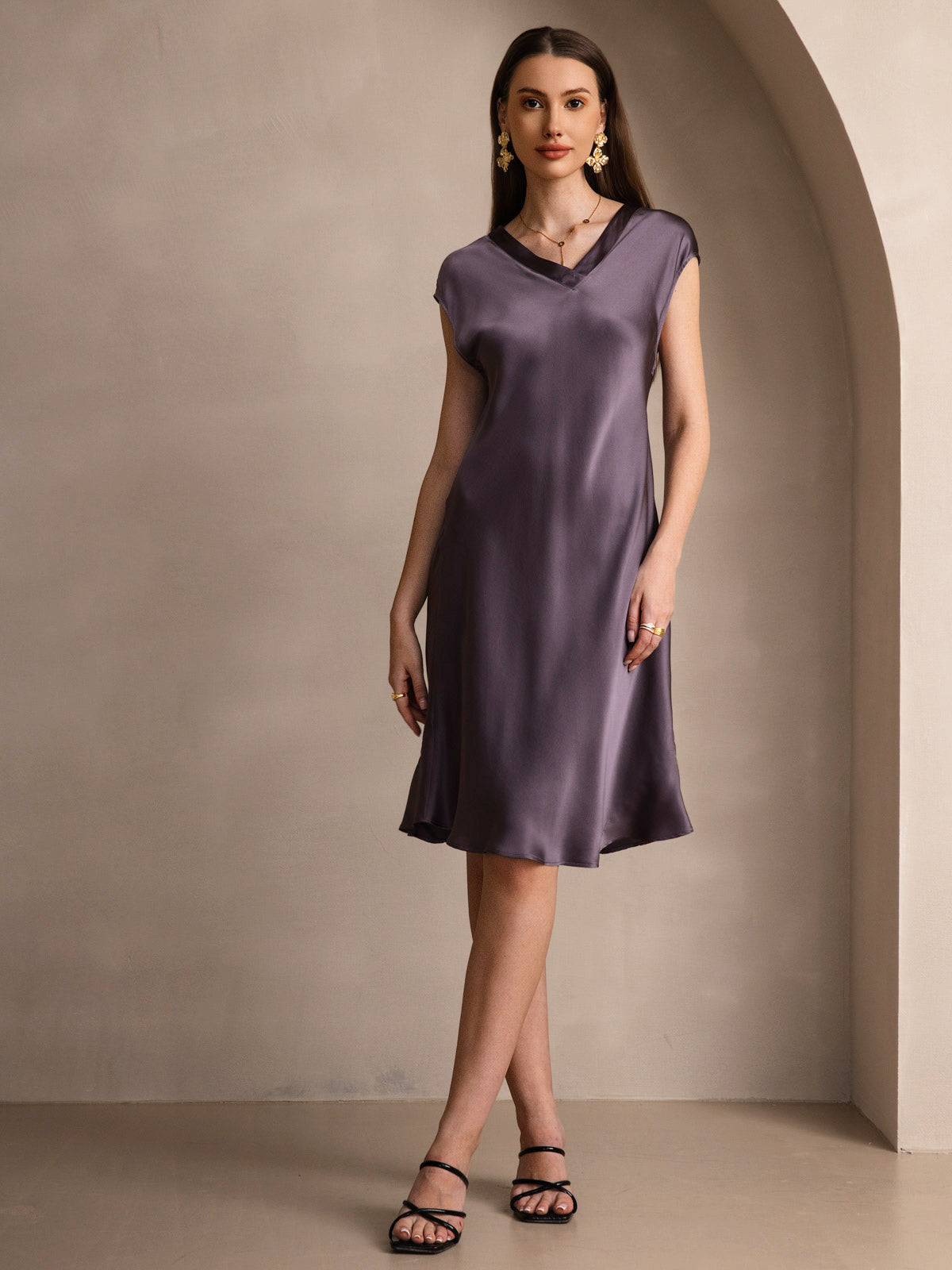 Pure Silk Elegant Short Sleeves Dress