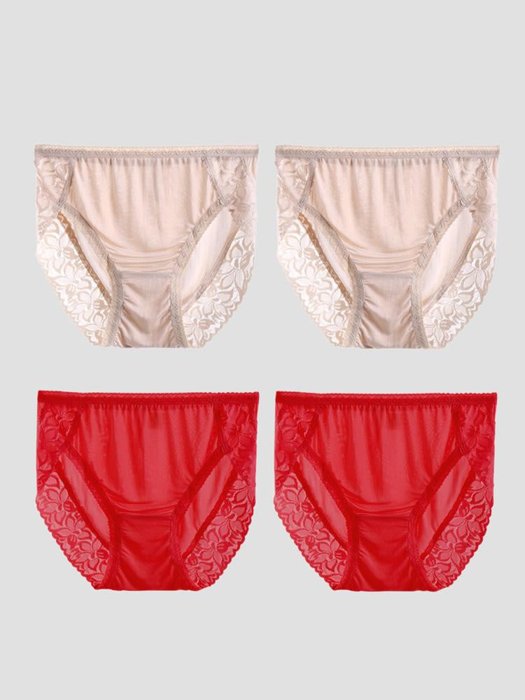 4Pcs Sexy Lace Silk Knitted Panties for Women (Bra NOT Included)