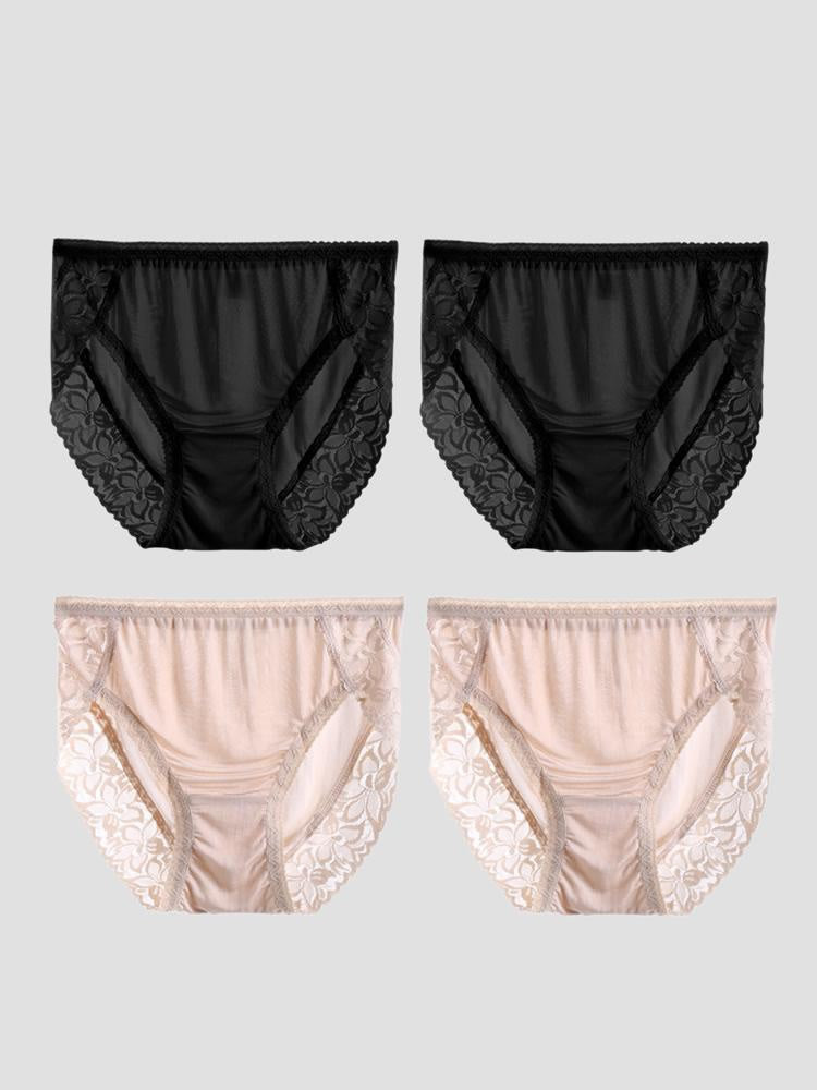 4Pcs Sexy Lace Silk Knitted Panties for Women (Bra NOT Included)