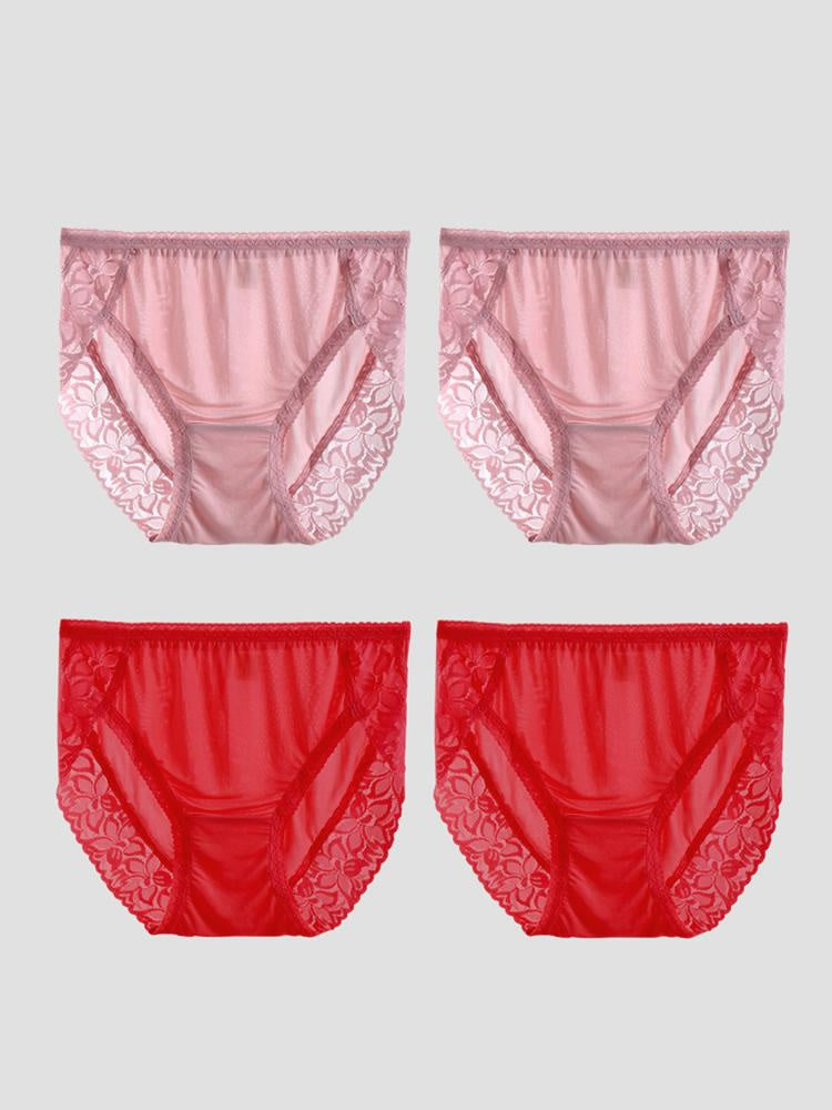 4Pcs Sexy Lace Silk Knitted Panties for Women (Bra NOT Included)