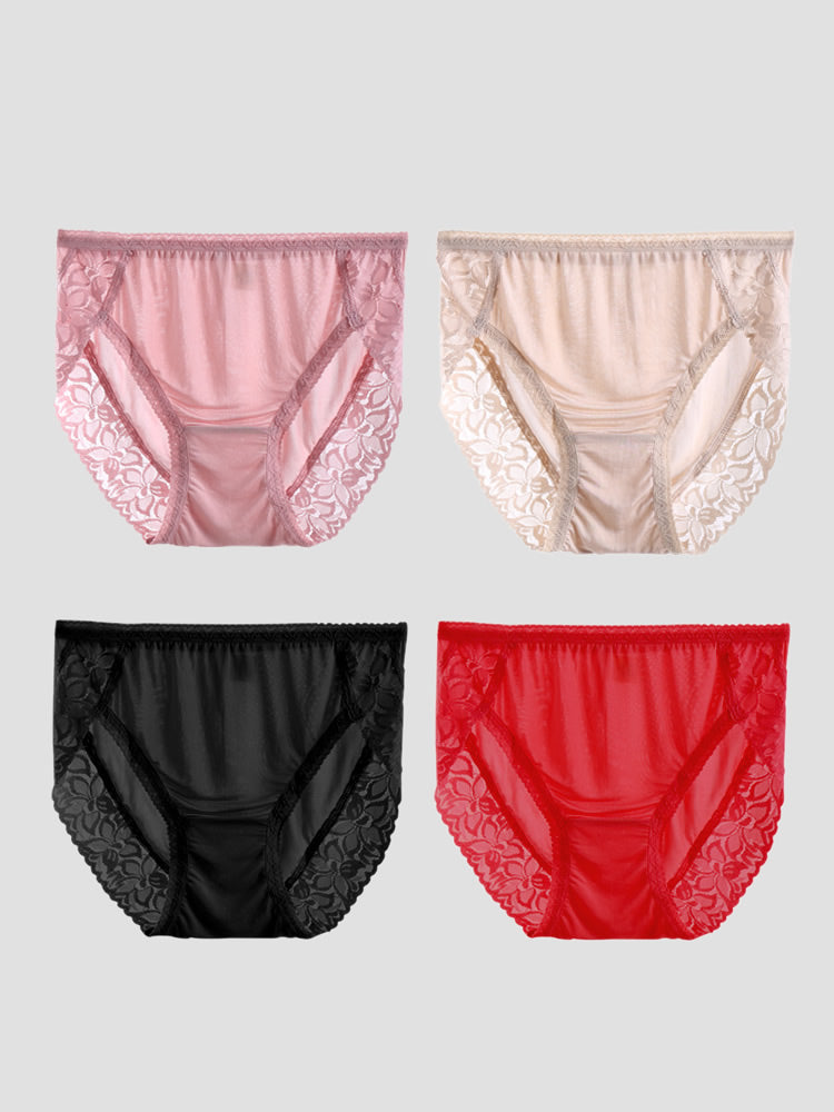 4Pcs Sexy Lace Silk Knitted Panties for Women (Bra NOT Included)