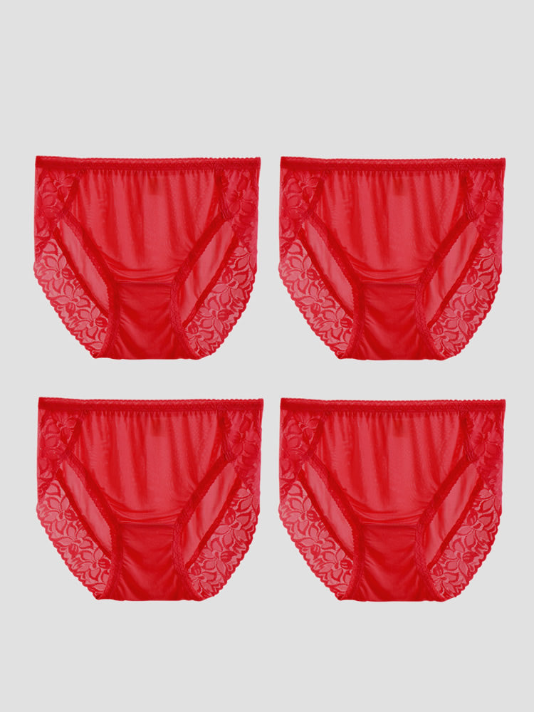 4Pcs Sexy Lace Silk Knitted Panties for Women (Bra NOT Included)